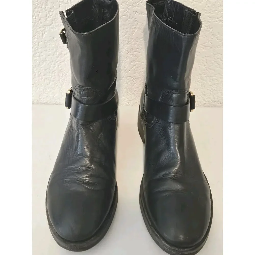 Tory Burch Bennie Moto Black Leather Boots Women’s Size 10M